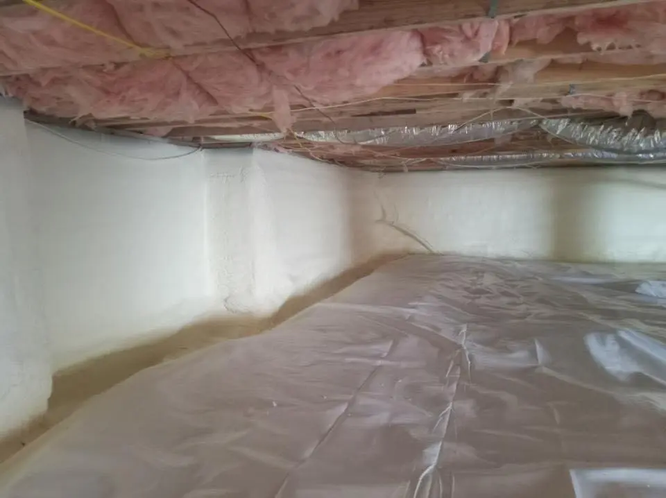 Crawl space encapsulation with closed-cell spray foam for Commercial Roof Restoration in Solebury